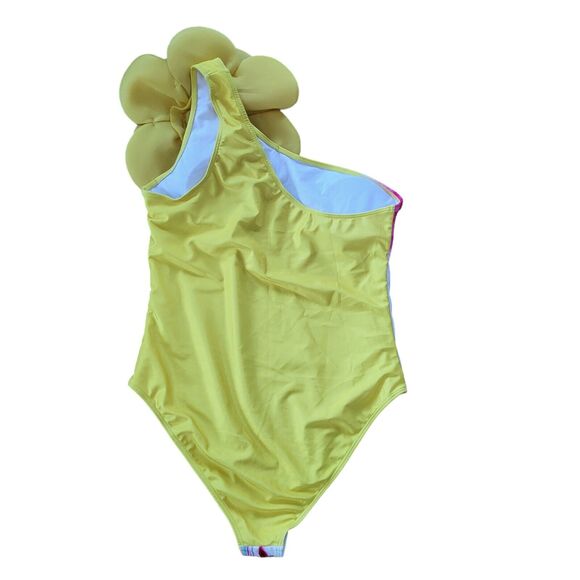 Yellow and pink floral bathing suit and matching skirt set, size XL - Picture 2 of 8